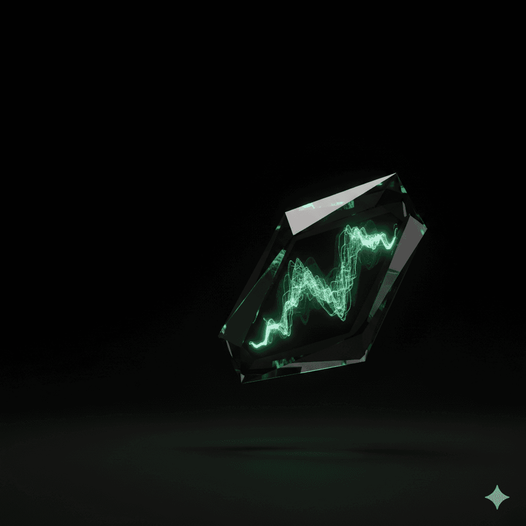 Dark glass object with internal green signal